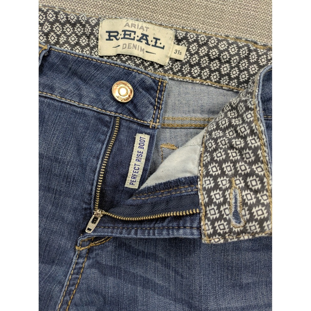 Ariat REAL Perfect Rise Boot Jeans Womens 31S Blue Mid Rise Bootcut Stretch - Picture 2 of 7